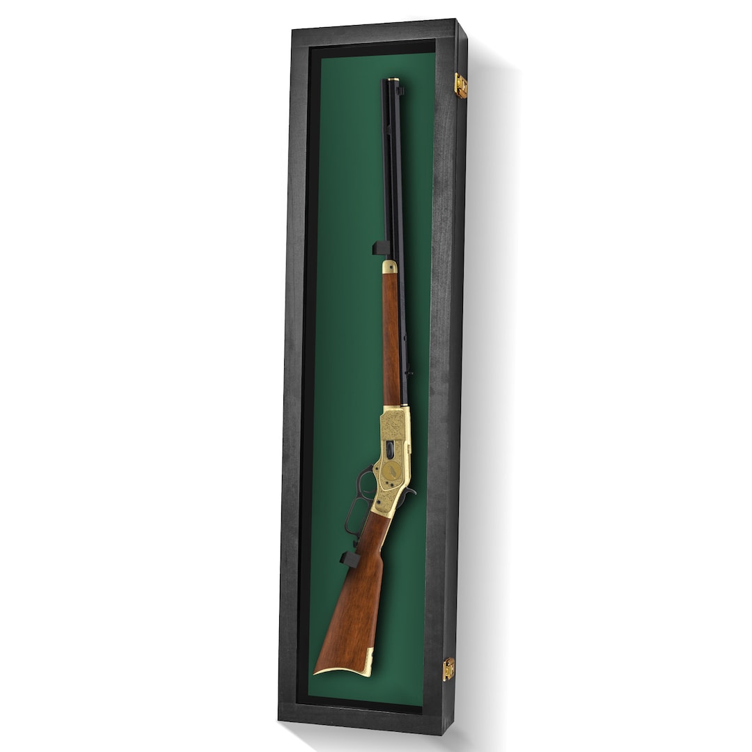 PENNZONI Gun Display Case - Lockable Rifle Display Case - Gun Cabinets For Rifles & Shotguns - Sword Wall Mount, Gun Wall Mount Display Case W/Acrylic Door | Black, No Felt