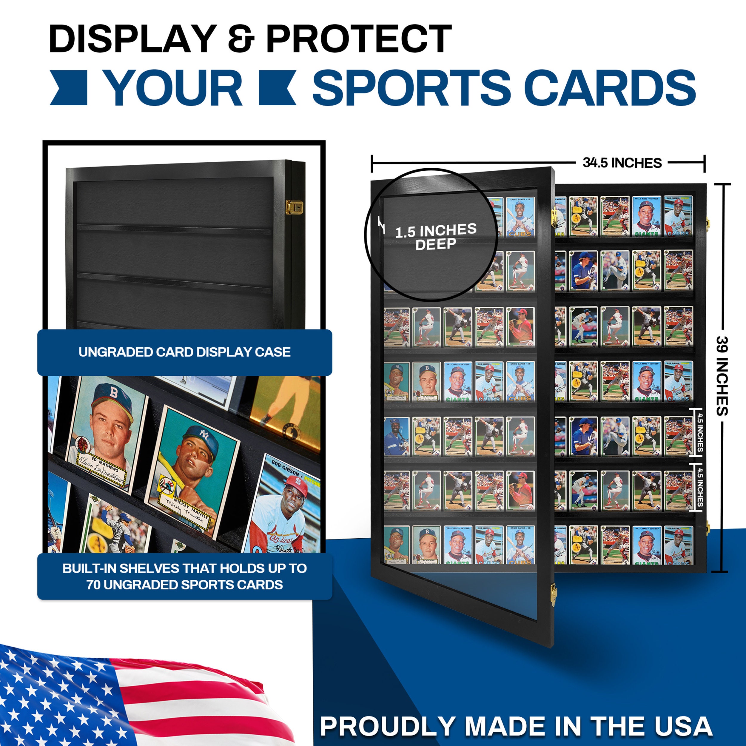 football card display case Baseball, Football, Sports Case, Display for Ungraded Sports Cards, Monster Wallmount DEEP, Holds 70 Ungraded Cards Say goodbye to dull walls as our jersey display case adds aesthetic value and personalization to your space Black 24 in. x 31