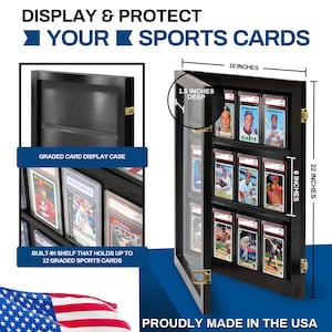 34x22 Inch Aluminum Sports Card Display Case With Lock - Large Tabletop Showcase For Graded Cards & Collectibles