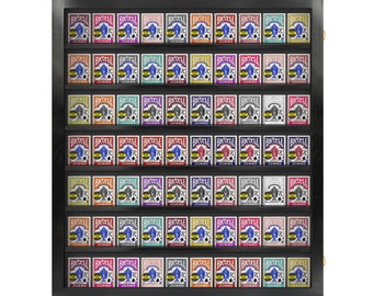 May include: A black wooden display case with multiple rows of Bicycle brand playing cards. Each row features a different color and design of playing cards. The cards are all jumbo size.