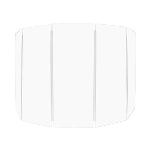 May include: A clear acrylic room divider with five panels. The divider is designed to create a semi-private space within a larger room.