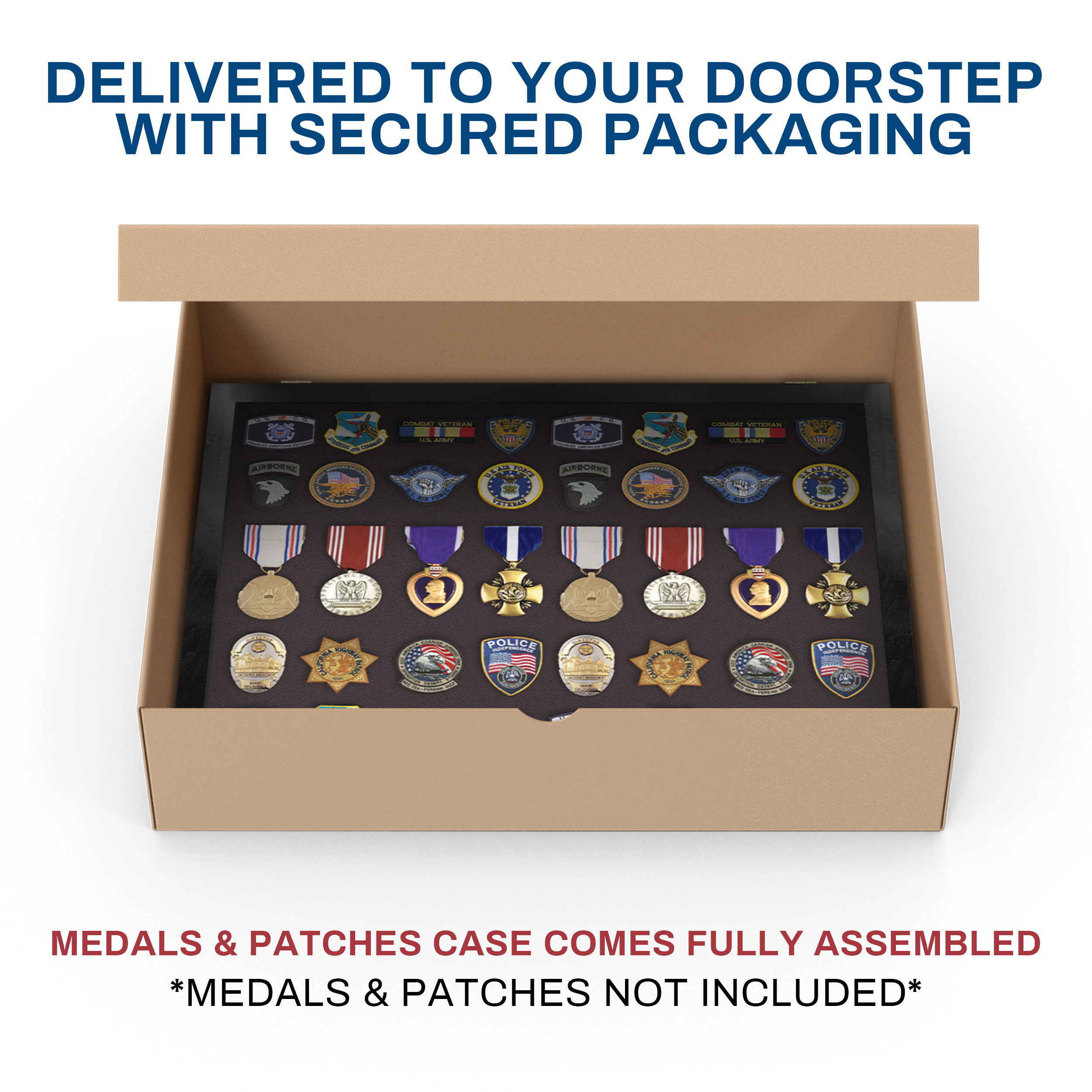 Vitrina De Colección Con Marco De Madera Y Cuero PU – Para Medallas, Pines Y Joyería