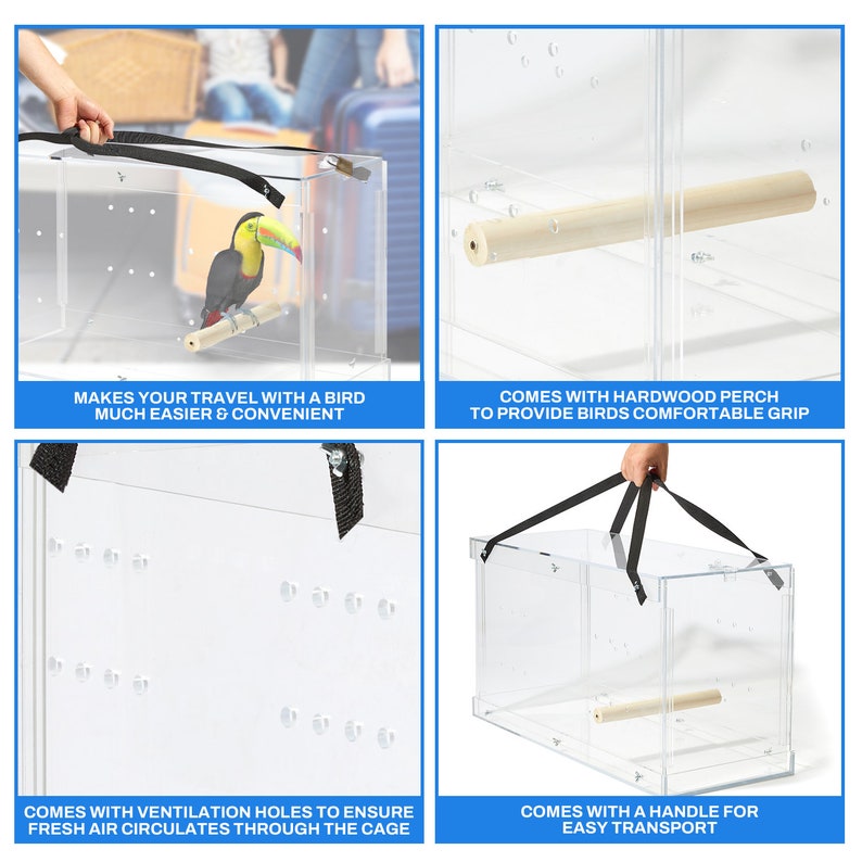 Porta pájaros para guacamayos totalmente acrílico / Acrílico reductor de ruido / Acrílico de primera calidad / Fabricado en EE. UU. imagen 5