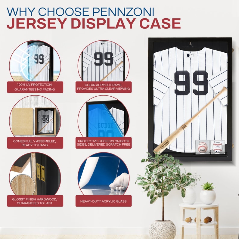 PENNZONI Jersey Frame Display Case - Crystal Clear Acrylic Jersey Frame ...