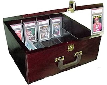 PENNZONI Baseball Storage Card Case, Wood Box, Graded and Ungraded Baseball Card Case, Trading Card Storage Box, Card Storage