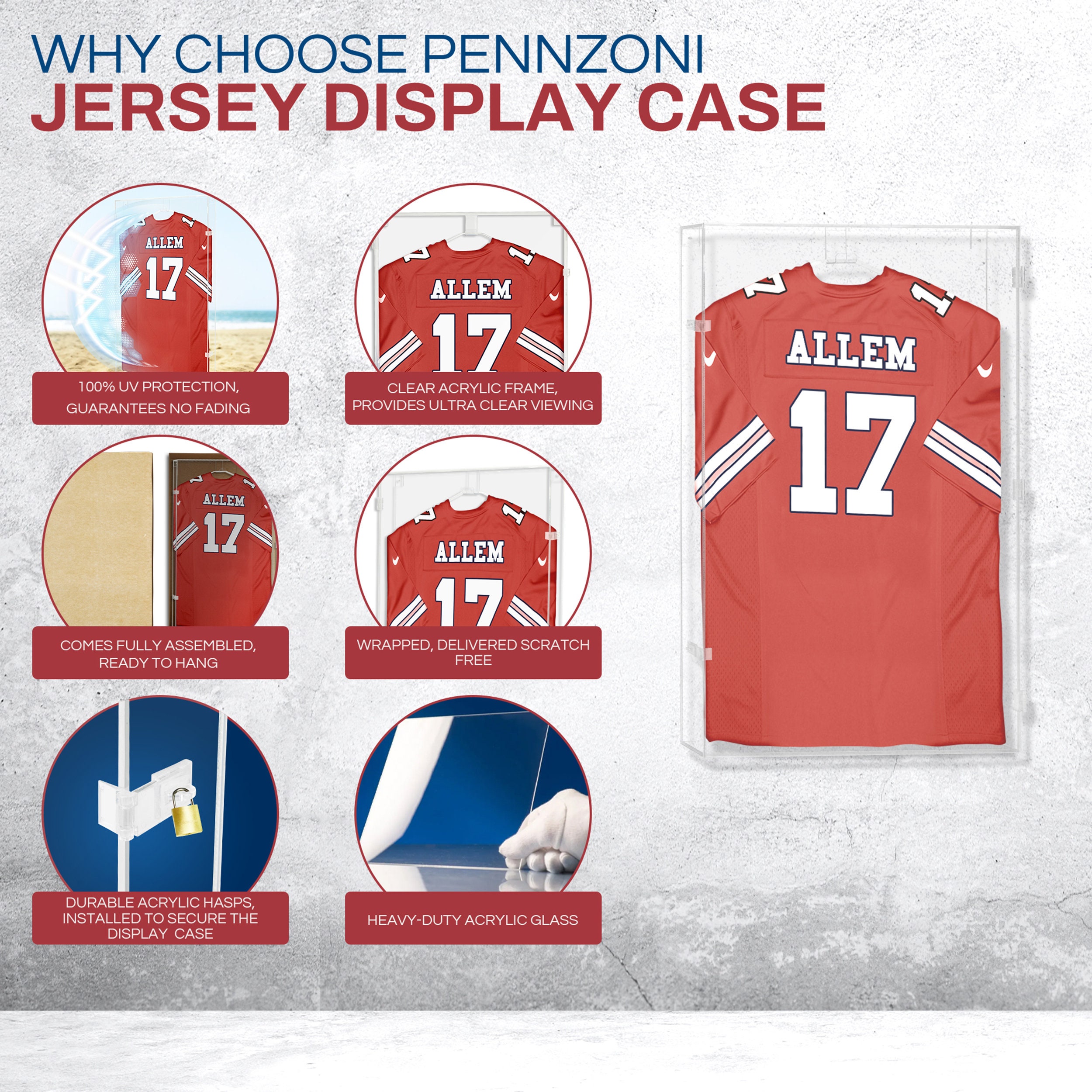 Pennzoni Jersey Frame Display Case, Acrylic Shadow Box for Jersey Display, Football, Baseball, Basketball, Soccer, Hockey Sports Display Case
