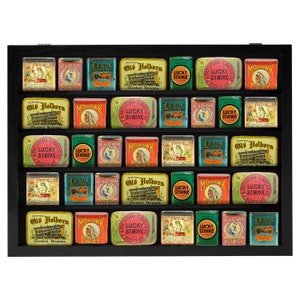 PENNZONI Tobacco Tins Display Case, Pipe Tobacco Tins Display Box, Crystal Clear Acrylic Tobacco Tins Collection Wooden Storage Box
