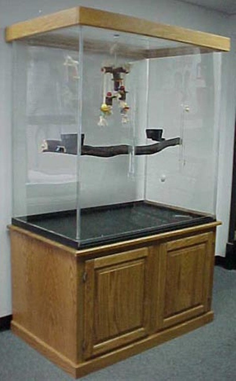 Image showcasing Premium Bird Cage With Oak Base / Macaw Cage / Fully Acrylic Noise ...