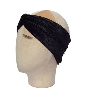 Elastic headband in black velvet devorè - handmade