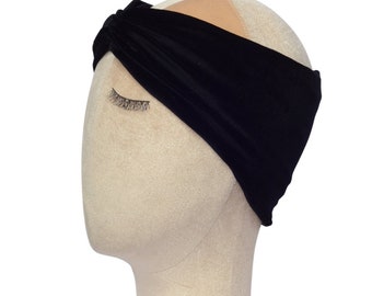 Black velvet elastic headband - handmade