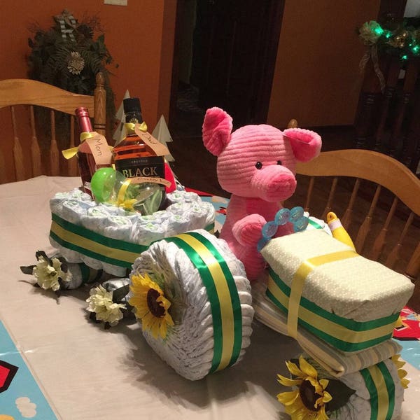 Tractor and Wagon Diaper Cake