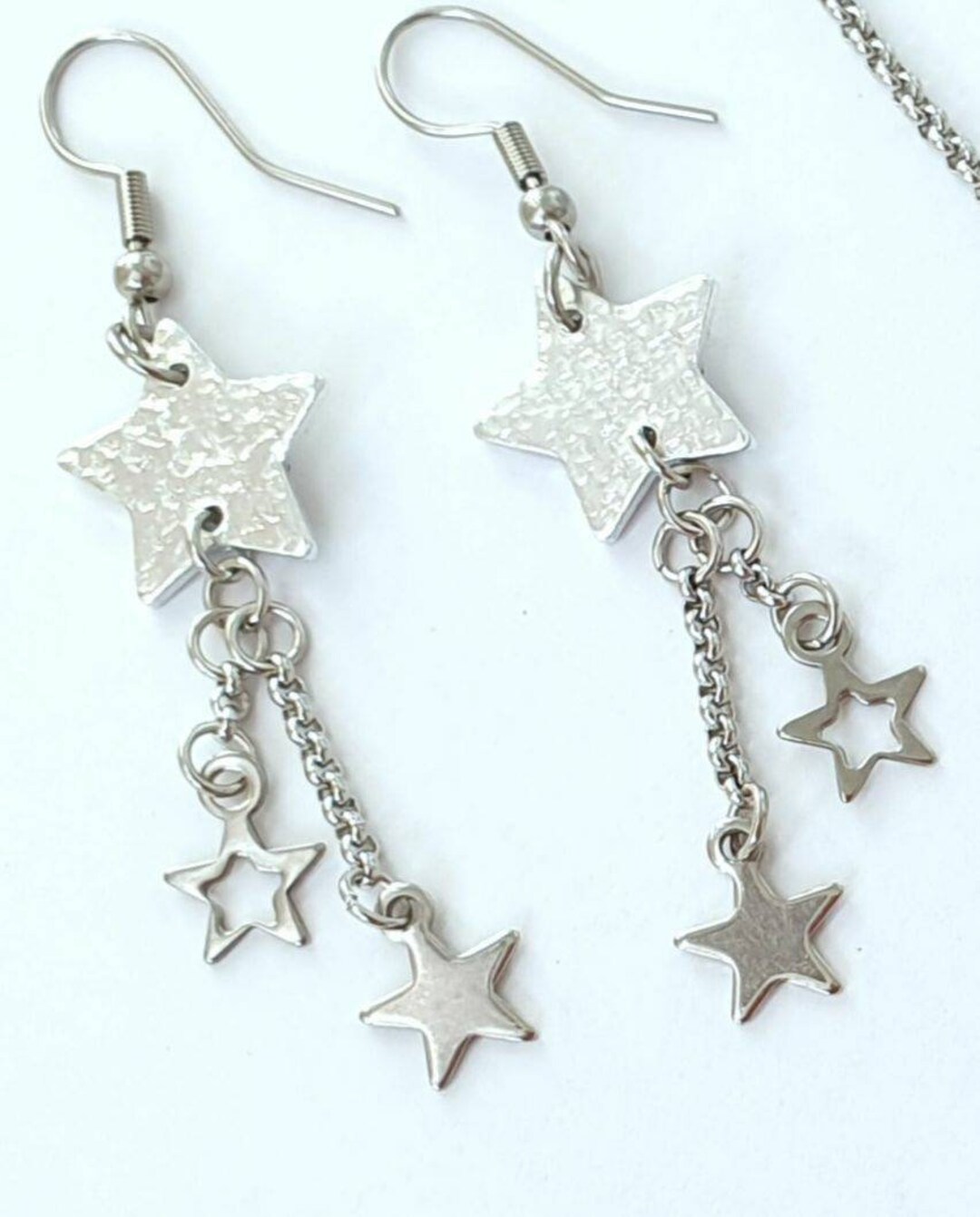 Hammered Star and Chain Bohemian Drop Earrings - Etsy