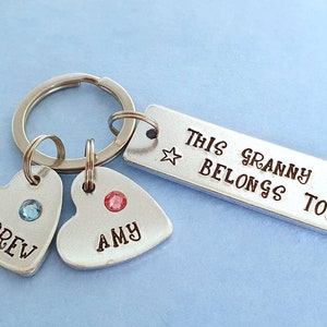 Granny Belongs to Bar Keyring personalised with kids names and Crystal Birthstones.Gift for Mummy, Auntie, Granny ect. Customisable keyring.