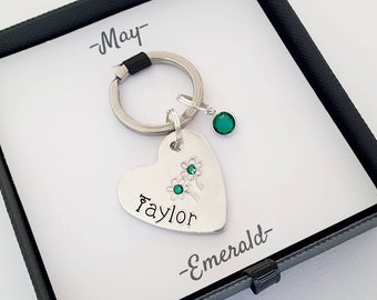 May Birthstone Keyring Personalised with Name. May Birthday Emerald Crystal Birthstone Personalised Birthday Keepsake. Name keyring