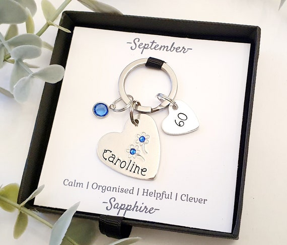 60th Birthday Keyring Personalised with Name and Birthstone. Sixty womens Birthday Keepsake Keyring. 60th gift for her. 1965 gift