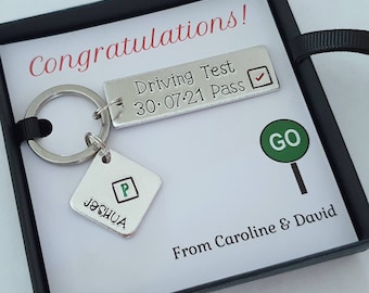 Driving Test Keyring, First car gift with name and date, Driving Test Pass Gift, Passed Driving Test Gift, Personalised Keyring Gift.