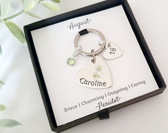 Girls 18th Birthday Keyring Personalised with Name and Birthstone. Eighteen Birthday Keepsake Keyring. Eighteenth gift for her. 18 gift