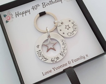 40th Birthday Keyring for Women. Personalised Birthday Keepsake Keyring in Gift Box. Forty Keyring Gift