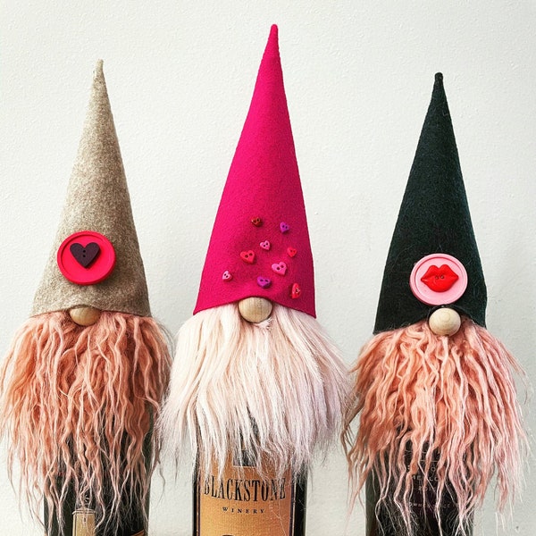 READY TO SHIP! Valentine's Day Gnome Bottle Toppers, Galentine's Day, wine toppers, bottle toppers