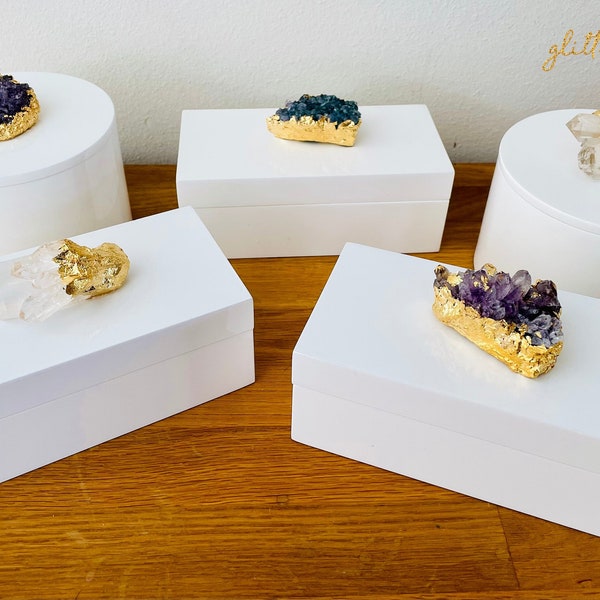 READY TO SHIP! Crystal Embellished Lacquered Jewelry Box. amethyst lacquered box, quartz lacquered box, jewelry box