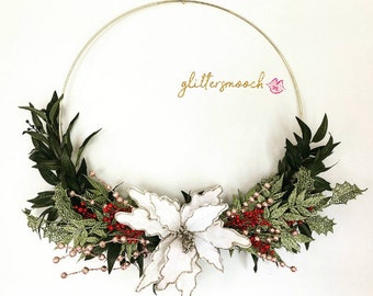 CHRISTMAS WREATH, holiday wreath, modern hoop wreath