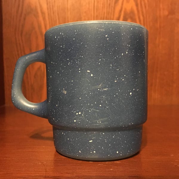 Vintage, Fire King, Anchor Hocking, Speckled Blue Milk Glass, Coffee, Cup, Mug.