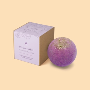 Allergen Free Fig and Pomegranate Bath Bomb | Purple and Gold Gift | Luxury Bath Bomb With Plastic Free Glitter