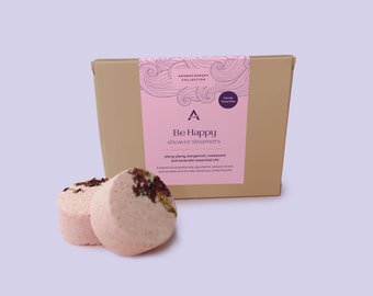 Stress Relief Lavender, Bergamot & Ylang Ylang Essential Oil Shower Steamers, Uplifting Aromatherapy Shower Bombs, Travel Pack of 6.
