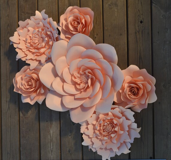 set of 6 peach paper flowers for photobooth backdrop home etsy paper flower photobooth backdrop
