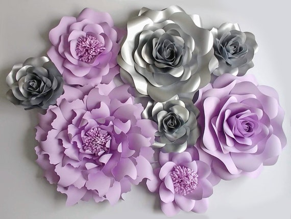 Silver And Light Purple Paper Flower Set For Paper Flower Etsy
