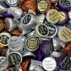 Retirement Party Favors, Retirement is Sweet Labels, Personalized Silver & Gold Foil Retirement Chocolate Kiss Stickers, Party Favors Labels