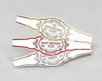 Etiquetas personalizadas para anillas de puros / Envolturas de puros de aluminio para regalos de cumpleaños, bodas y fiestas / Lámina plateada / Lámina dorada / Lámina roja