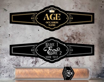 Etiquetas para cigarros personalizadas con lámina metálica, etiquetas para cigarros conmemorativos, etiquetas adhesivas completas, fiestas temáticas vintage, anillas para cigarros de cumpleaños, lámina plateada y dorada.