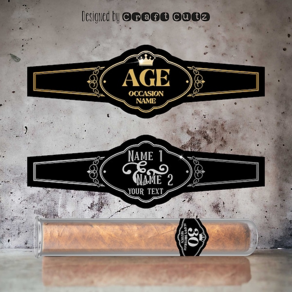 Custom Foil Cigar Labels, Custom Milestone Cigar Labels, Full Adhesive Labels, Vintage Theme Party, Birthday Cigar Bands, Silver & Gold Foil