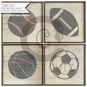 Sports Ball SVG Bundle – Baseball, Basketball, Football & Soccer Laser Cut Files – Man Cave Decor –  Boys Room Decor – Digital Download