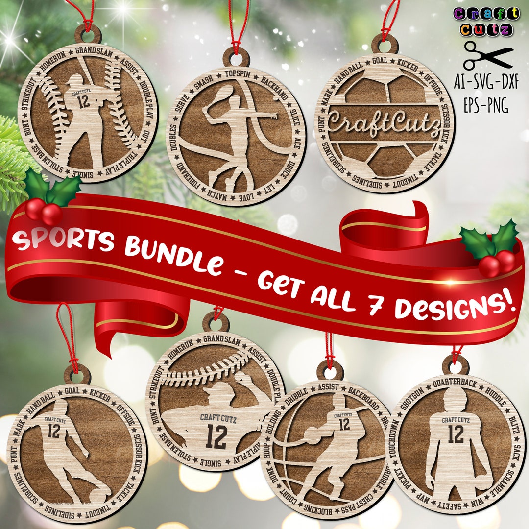Sports Ornament Bundle, Sports Svg, Round Sports Designs, Laser Ready File, Christmas Ornament ...