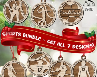 Sports Ornament Bundle, Sports svg, Round Sports Designs, Laser Ready File, Christmas Ornament