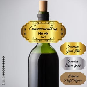 Custom Wine Neck Labels - Personalized Bottle Neck Stickers for Weddings, Events, Gifts & Parties - Silver and Gold Foil Wine Bottle Labels