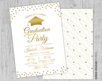Custom Graduation Invitation, Elegant Graduation Invitation, Gold Graduation Party Invite, Simple Classy Graduation Invitation