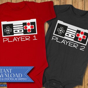 Spieler 1 und 2 Svg, Brüder Svg, Geschwister SVG, Twin Svg, Vater und Sohn dxf, Spieler geschnitten Datei, Videospiel-Controller, Game Controller Svg