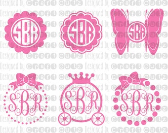 Svg monogramme girly, ensemble svg monogramme, princesse, svg monogramme noeud papillon, svg papillon, monogramme, fichiers de coupe princesse
