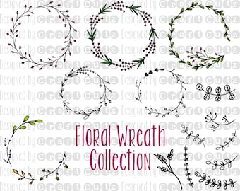 Floral Wreath svg - Floral Clipart - DIY Invitation - Monogram Wreath - Sketch Pen svg - svg