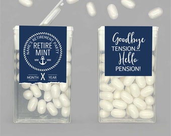 Nautical Retirement Party Favors, Retire Mint Labels, Mint Favors, Retiremint Mint Favors, Happy Retirement Personalized Party Favors
