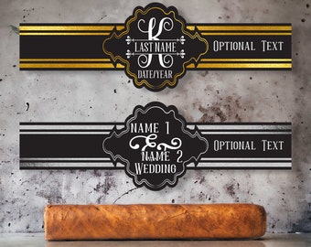 Custom Wedding Cigar Labels, Custom Milestone Cigar Labels, 30th, 40th, 50th, Vintage Theme Party, Anniversary Cigar Bands, Silver & Gold