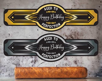 Etiquetas para cigarros de cumpleaños, etiquetas para cigarros de hitos, 30.º, 40.º, 50.º, fiesta temática vintage, anillas para cigarros de cumpleaños, plateadas y doradas, juego de 14 anillas