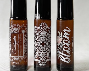 Nueva fórmula a prueba de aceite, etiquetas transparentes y blancas, etiquetas para frascos roll-on de 10 ml, etiquetas para aceites esenciales en formato roll-on, etiquetas personalizadas impresas en blanco.