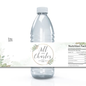 Custom Wedding Water Bottle Labels, Custom Floral Bottle Labels, Bride and Groom Bottle Stickers, Nutrition Facts of Love and Marriage