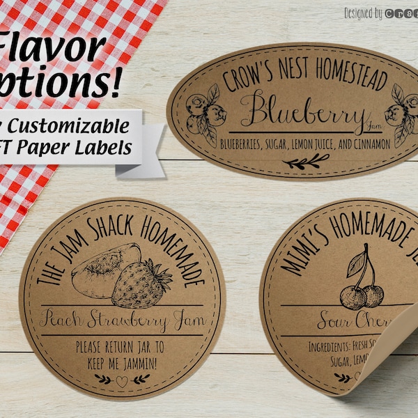 Custom KRAFT Paper Mason Jar Label, Apothecary Canning Jar Sticker, Custom Jar Lid, Preserves, Jam, Jelly, Rustic Canning Label