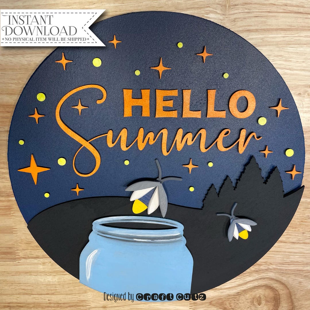 Hello Summer Door Hanger SVG | Round Laser Cut File | Digital Download ...
