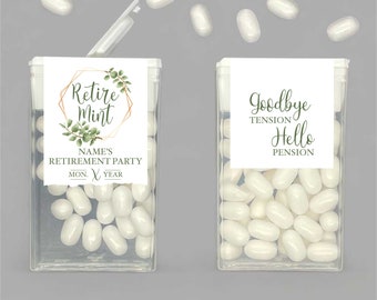 Boho Retirement Party Favors, Retire Mint Labels, Mint Favors, Retiremint Mint Favors, Happy Retirement Personalized Party Favors